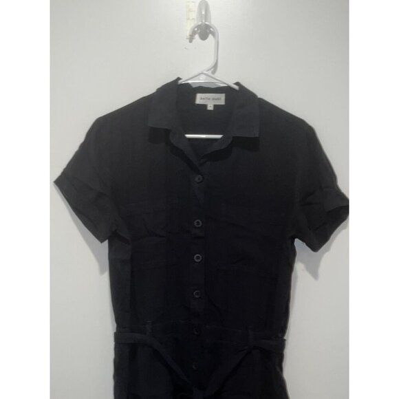 Bella Dahl Black Button-Down With Tie Waist & Pockets Women's Romper Size Small - Picture 3 of 8